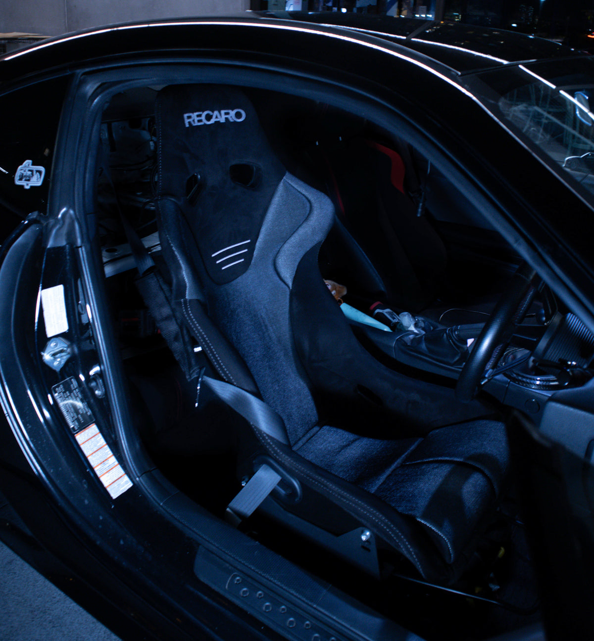 Premium fixed bucket seat installed in performance car interior
